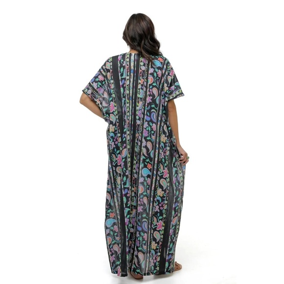 Sara Joy Painted Paisley Caftan Light Weight One Size - Picture 4 of 10